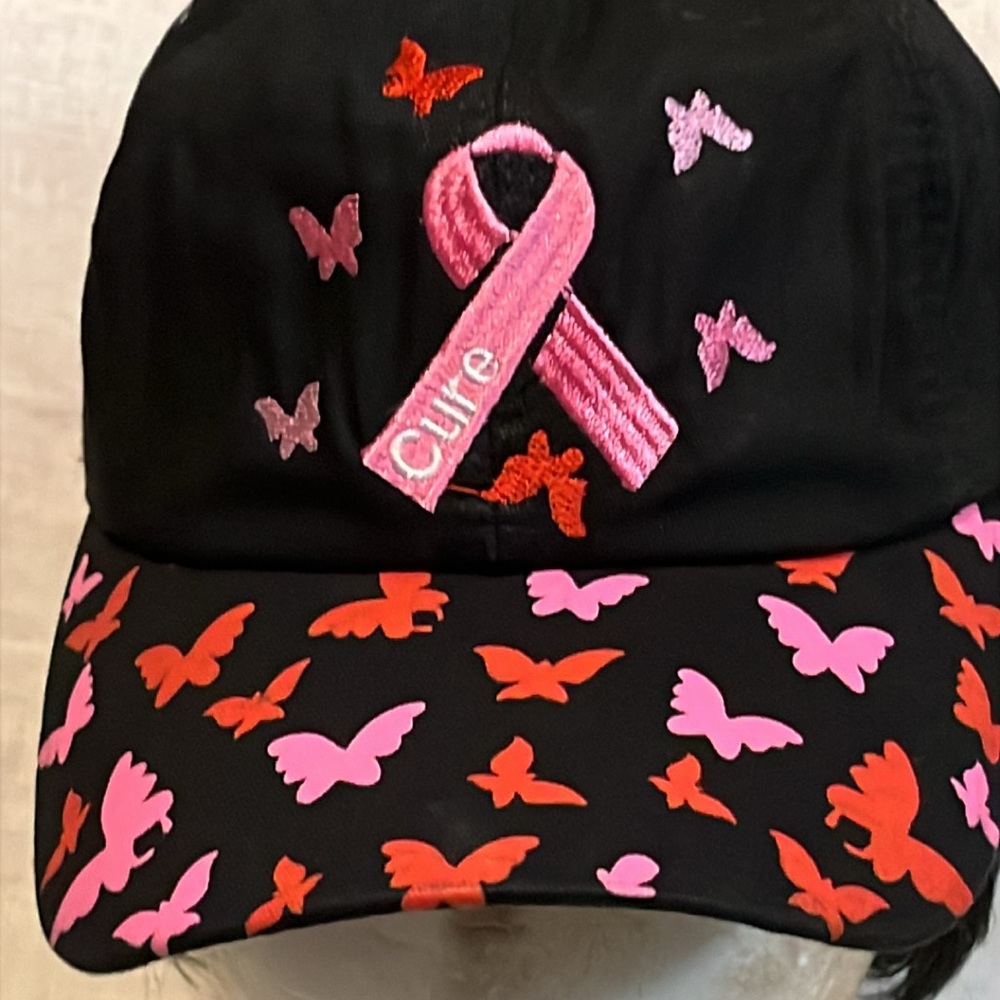 Butterfly Pink Ribbon Cure Ball Cap. - Picture 2 of 6